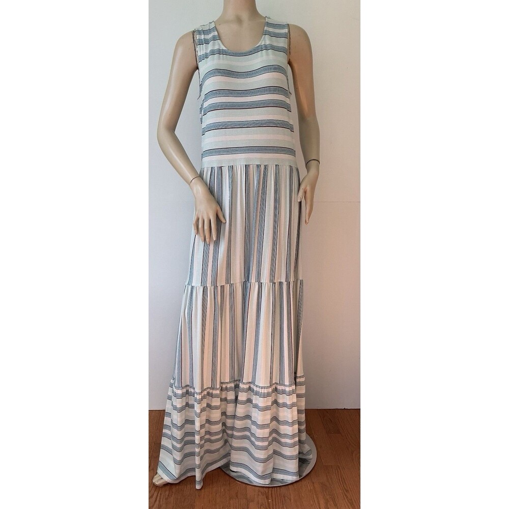LANDS' END (Size M/T) Sleeveless Comfort Classic Striped Maxi Dress